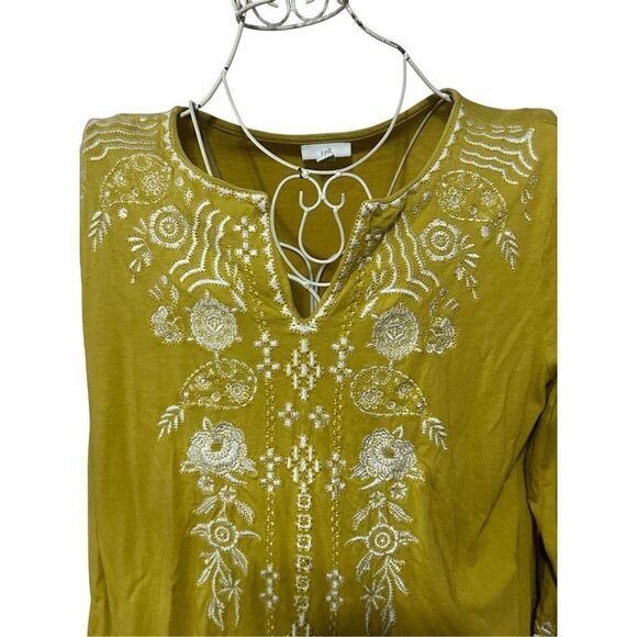 STUNNING J Jill blouse Womens Green Embroidered Long Sleeve V Neck Blouse Peasan - Picture 7 of 14